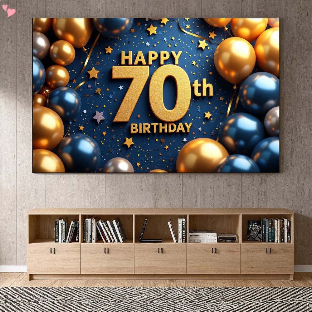 Happy 70th Birthday Banner Decorations for Men, Blue Gold 70 Birthday ...