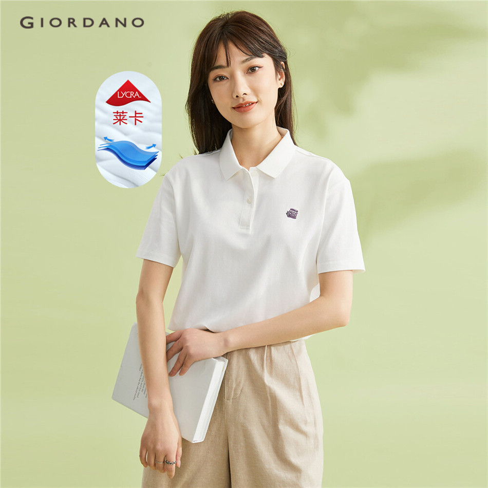 ☚GIORDANO WOMEN Embroidered Polo Shirt In Stretch Cotton And Lycra ...