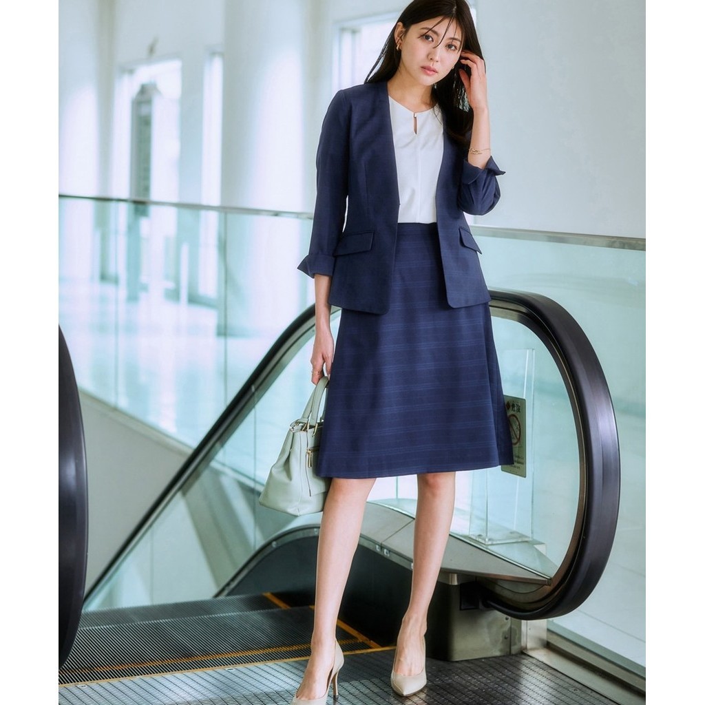 Direct Form Japan Nissen Women s Suit Thin Cal Stretch Flare Skirt Suit No collar Jacket Skirt Multi function Shadow Check Shopee Singapore