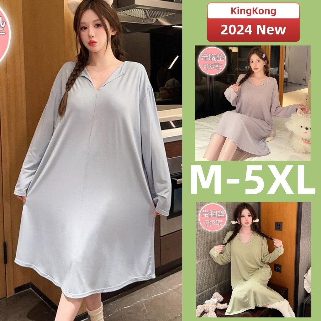 Night dress M-5XL Padded Pyjamas Women Model Autumn Winter Plain Long ...