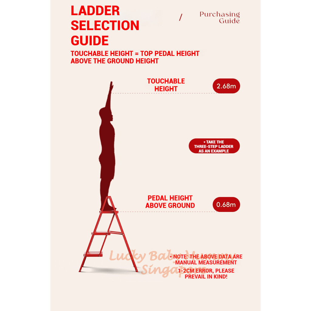 Red Folding Ladder / Lightweight Carbon Steel Ladder / Anti-Slip ...