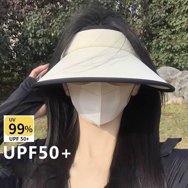 Women Summer Doublesided Ice Silk Sun Hat Wide Brim Empty Top Ponytail