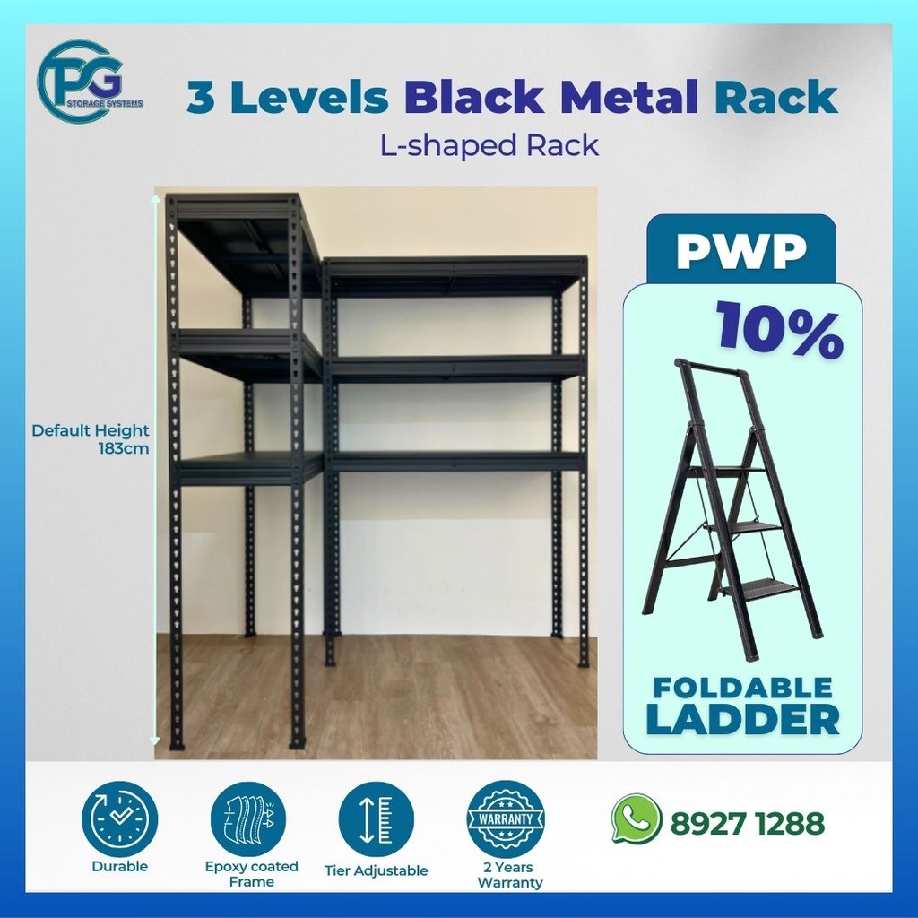 L-Shaped 3 Levels Metal Black Deck Boltless Racking (Depth 30+30cm ...