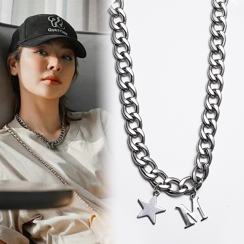 TV Blank Necklace Faye Letter Star Pendant Titanium Steel Hip-hop Chain ...