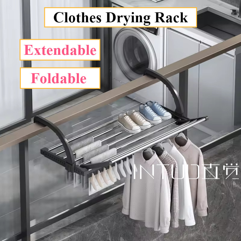 【SG Ready Stock】 Foldable Drying Rack Stainless Steel Balcony Clothes ...