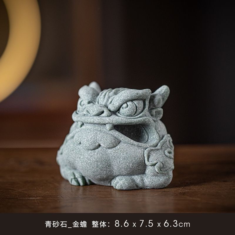 新中式创意青砂石笔架摆件可爱石狮貔貅麒麟祥龙招财桌面茶宠摆件笔架笔
