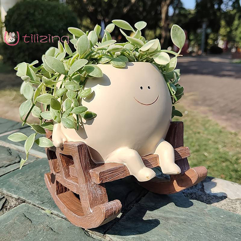 [UtilizingS] Swing Planter Pot Cute Smiling Face Resin Flower Pot ...