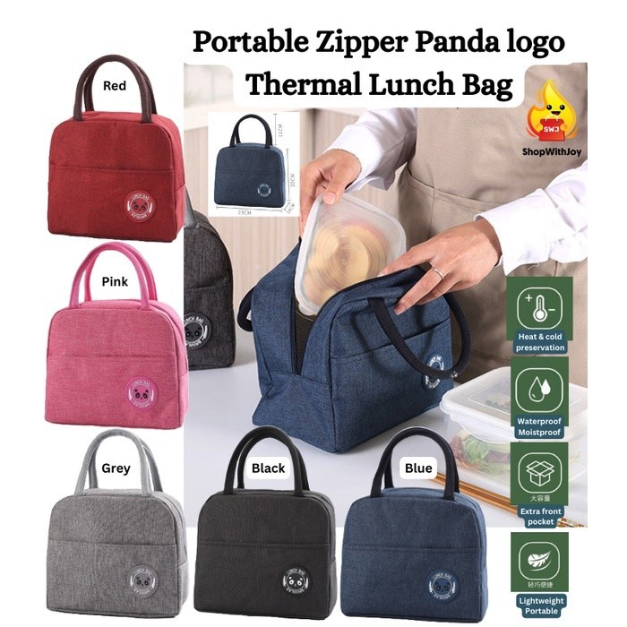 ShopWithJoy Thermal Bag Lunch Bag Portable Zipper Bag Heat Preservation Waterproof Office School Picnic Food Bag Shopee Singapore