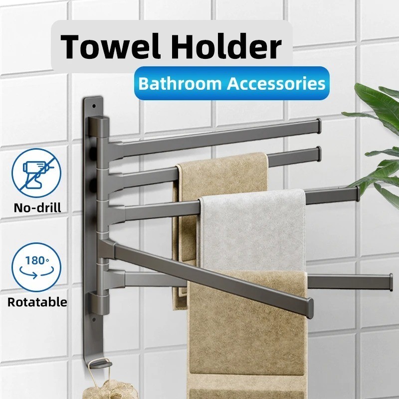 【SG Ready Stock】 Towel Holder 180° Rotatable Towel Rack Aluminum Shelf ...