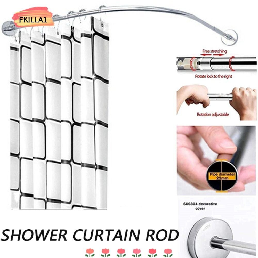 FKILLAONE Curved Bath Pole, Stainless steel L Shape Shower Curtain Pole
