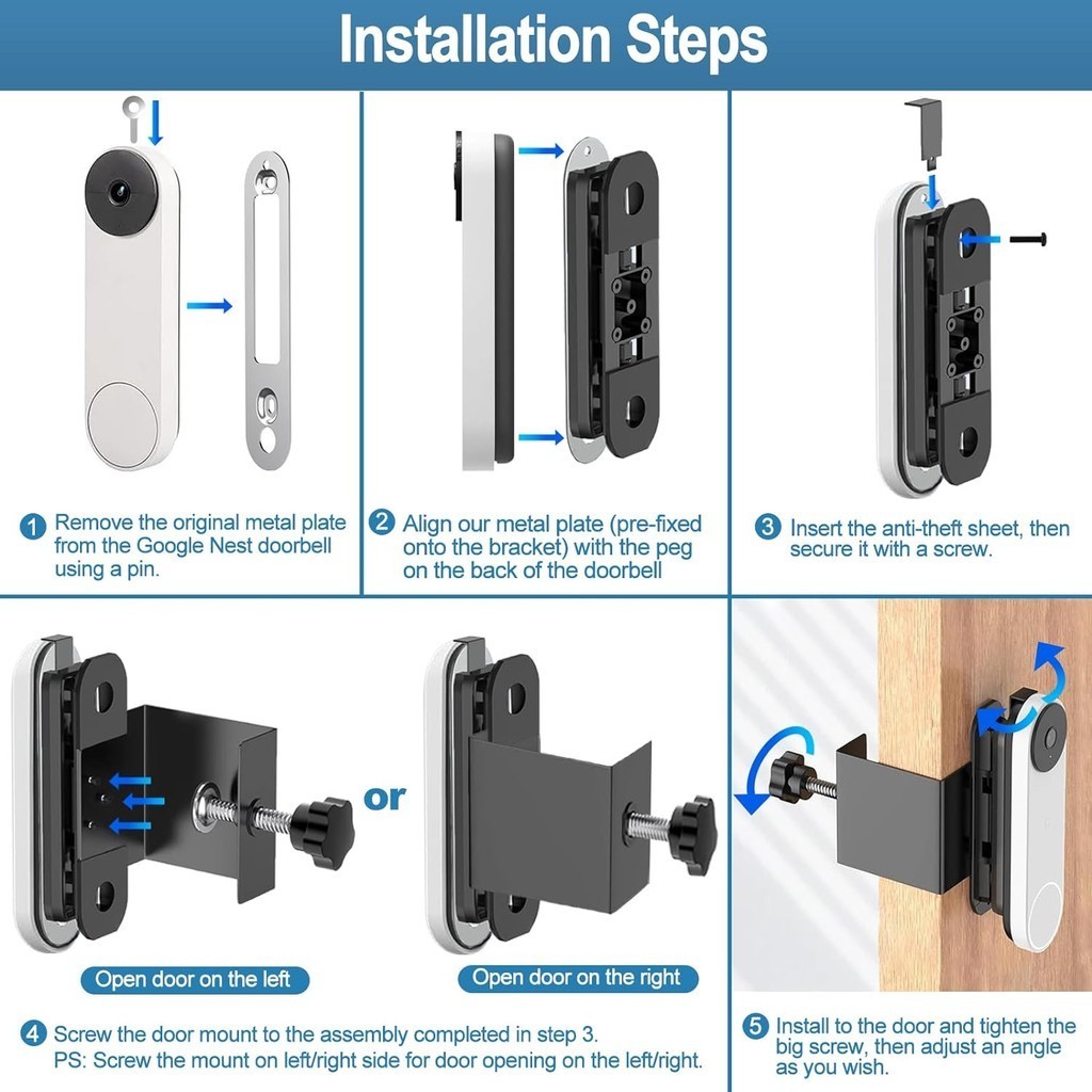 Anti-Theft Adjustable Door Mount/Wall Mount for Google Nest