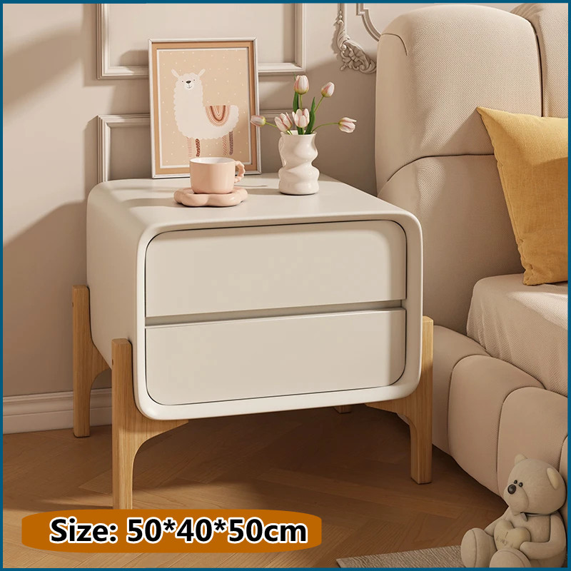 Modern Minimalist Home Double Drawer Small Bedroom Bedside Table, Solid Wood Installation-Free Bedside Locker Shelf, Multi-Functional