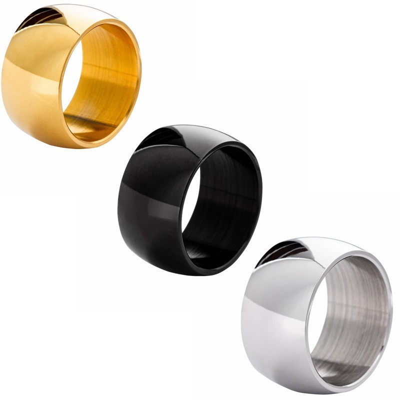 Punk Wide 12mm Glossy Thick Ring Hip Hop Jewelry Titanium Stainless ...