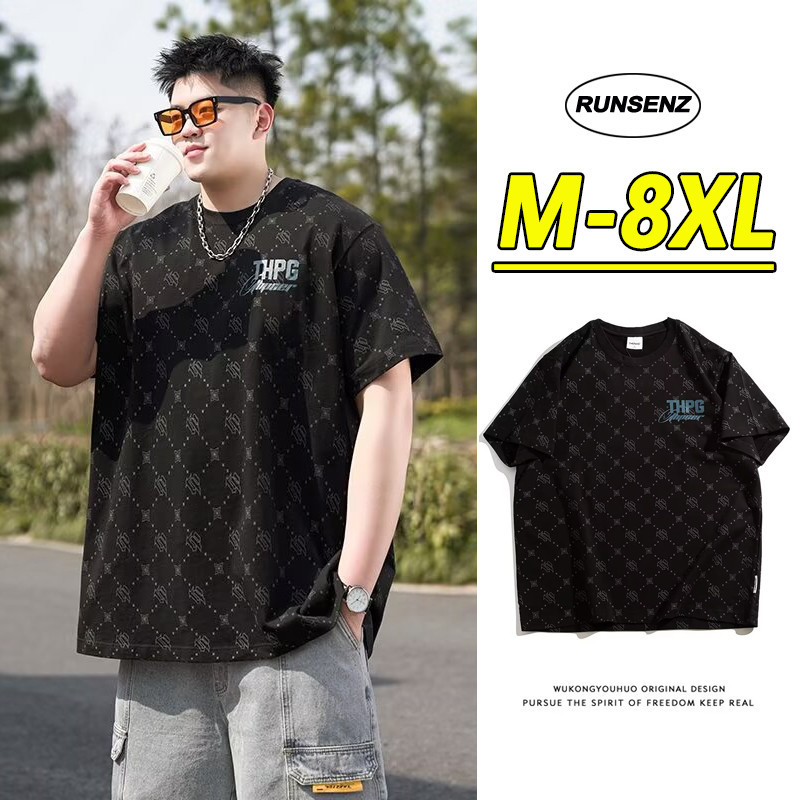 XXL-8XL Fat Man Fashion Plaid Cotton Top Men Plus Size T Shirt Causal ...