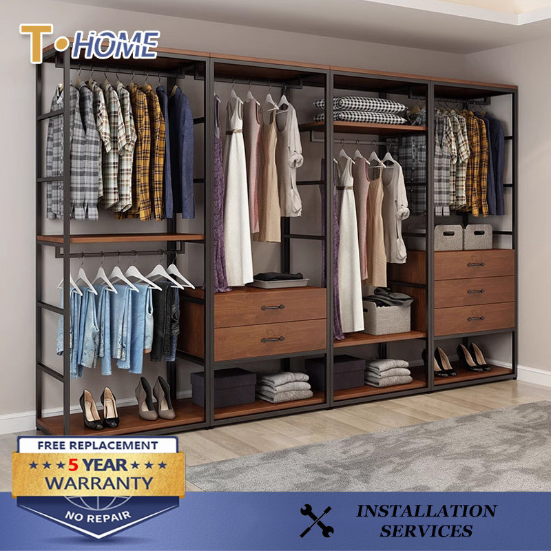 T Home Open Wardrobe Hat Rack Floor Standing Bedroom Clothes Rack ...