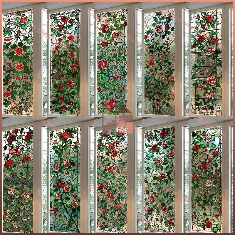 Retro Stained Glass Stickers Antique Distressed Window Grilles Stickers ...