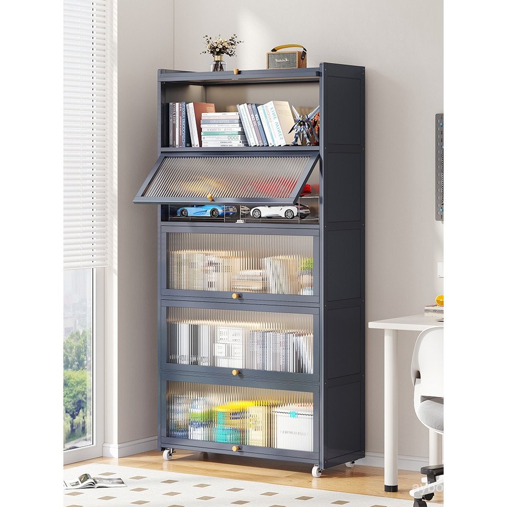 Library Bookshelf Floor-standing Storage Rack Home Movable with Wheels ...