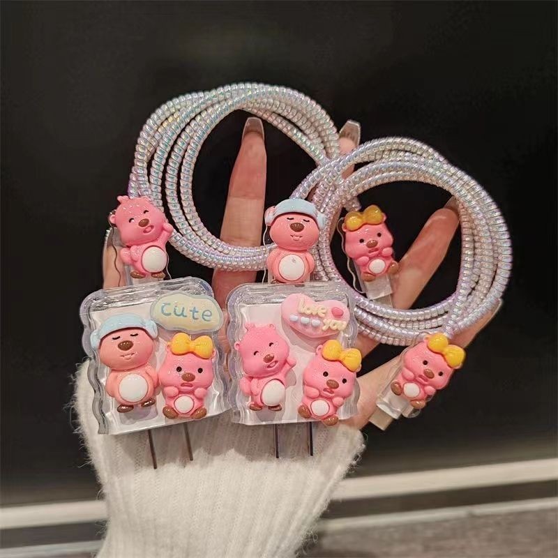 Cute Cartoon Loopy 18w/20w Charger Protector Set Charger Case Cable Protector Compatible for