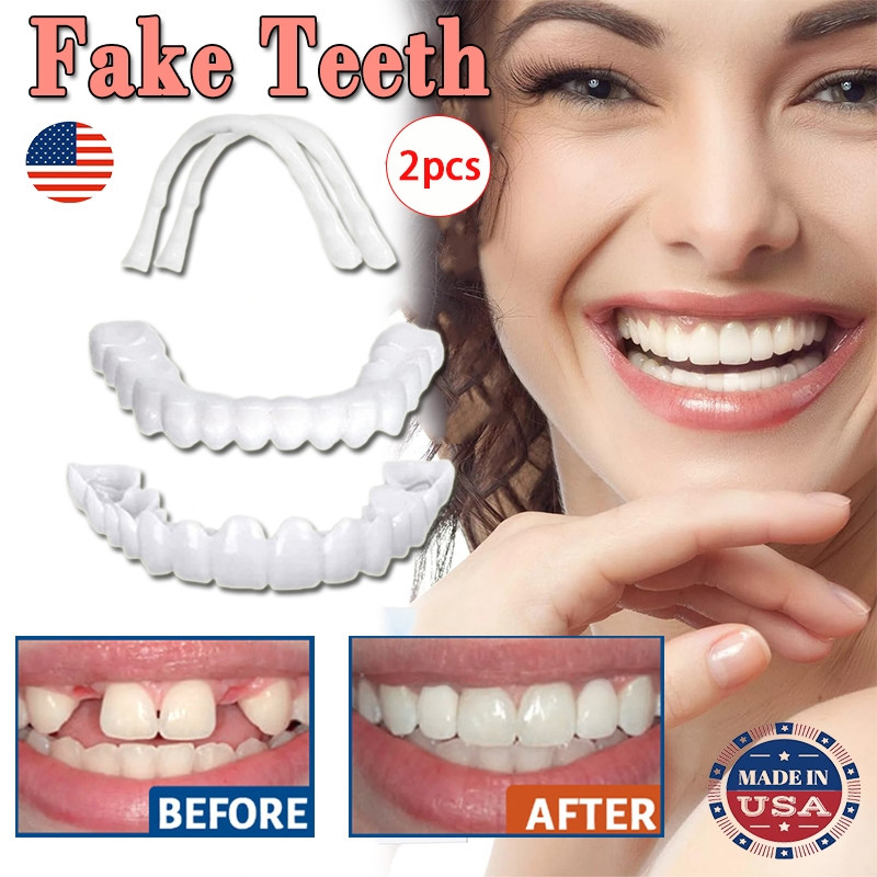 2pcs Snap On Tooth Cover False Tooth Fake Top And Lower Dental Facets ...