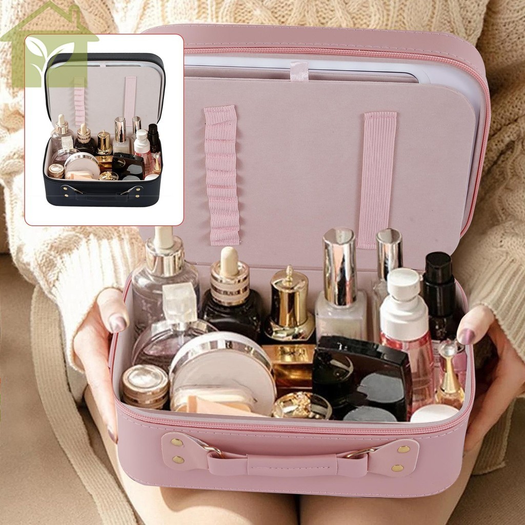 Travel Makeup Bag with LED Mirror Waterproof Cosmetic Bag with 3 Level Brightness Adjustable Lighted Mirror PU Leather Makeup Organizer Bag Portable Makeup Case SHOPABC7857 Shopee Singapore