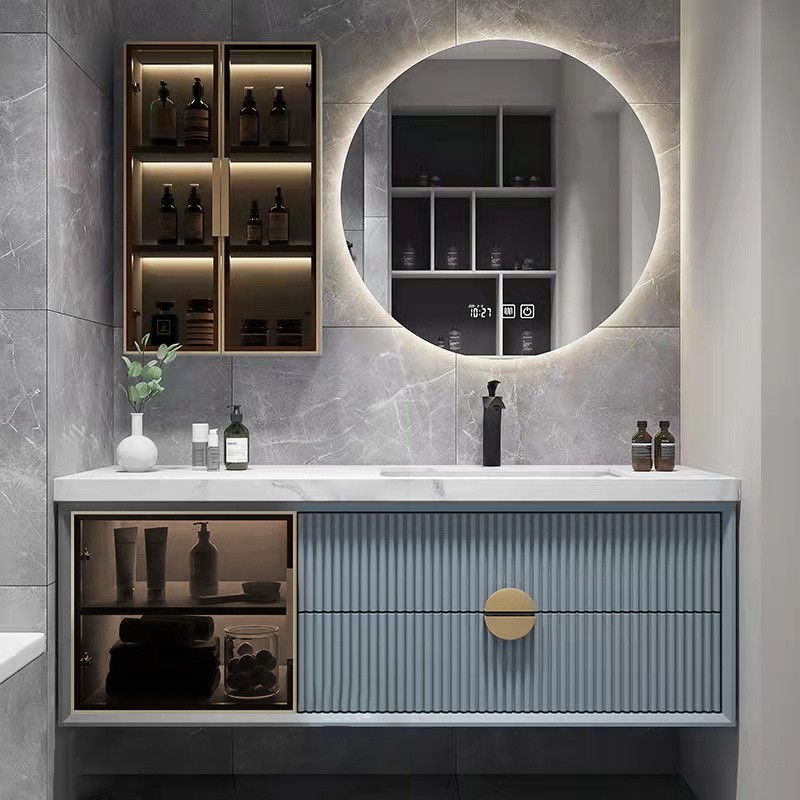 P·2 Ac Bathroom Cabinet Light Luxury Rock Slab Seamless Basin Bathroom Cabinet Combination ...