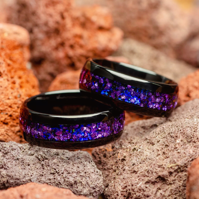 New 8mm Nebula Space Amethyst Black Tungsten Carbide Rings, Wedding ...