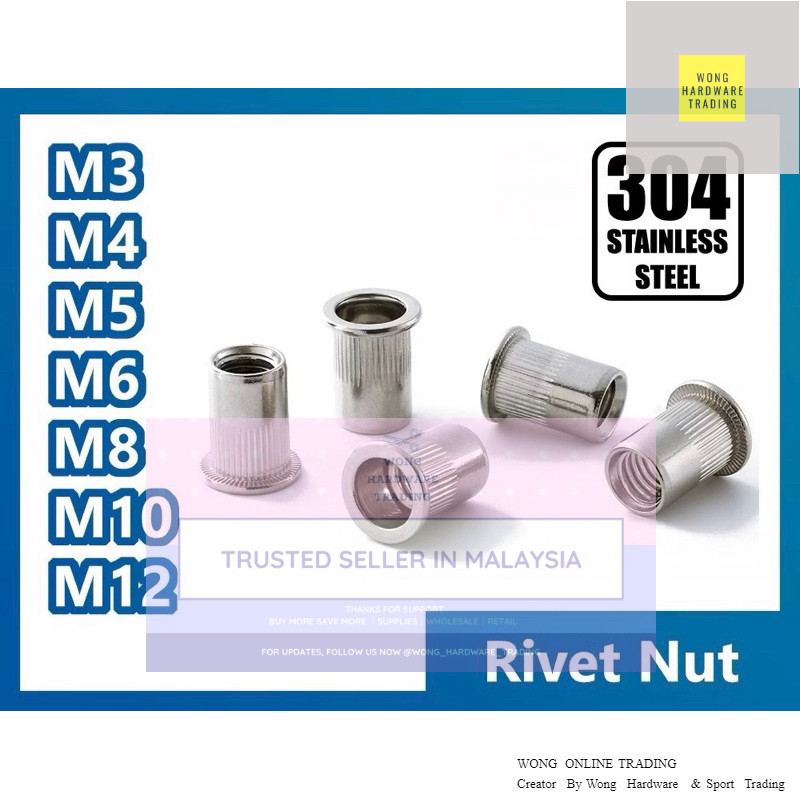 Stainless Steel 304 Rivet Nut Flat M3 M4 M5 M6 M8 M10 M12 304 Stainless ...