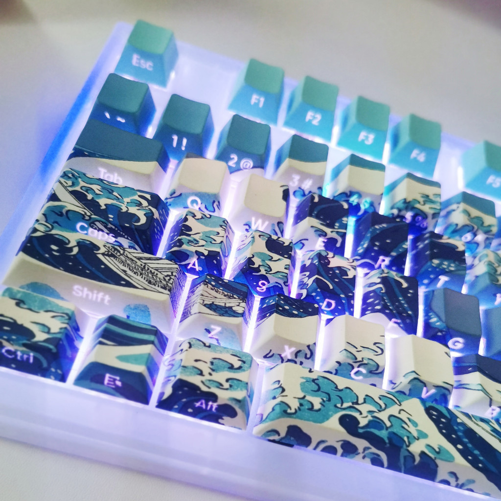 125 Keys Kanagawa Themed Top/Side Printed RGB Backlit Keycaps Dye Sub ...