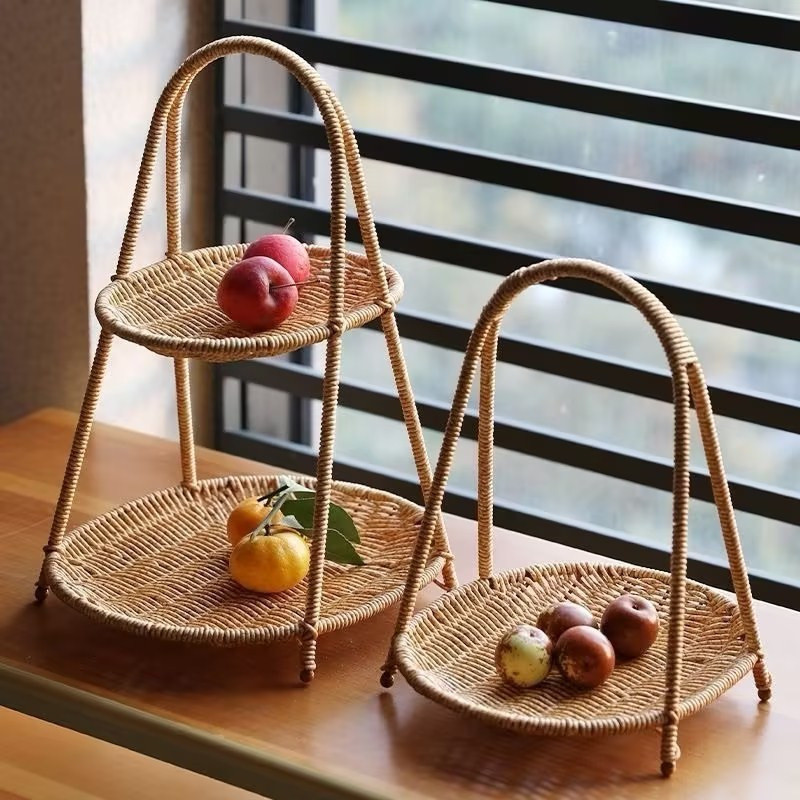 Bamboo Woven Basket 3/2/1 Layer Fruit Basket Simple Food Display Tray ...