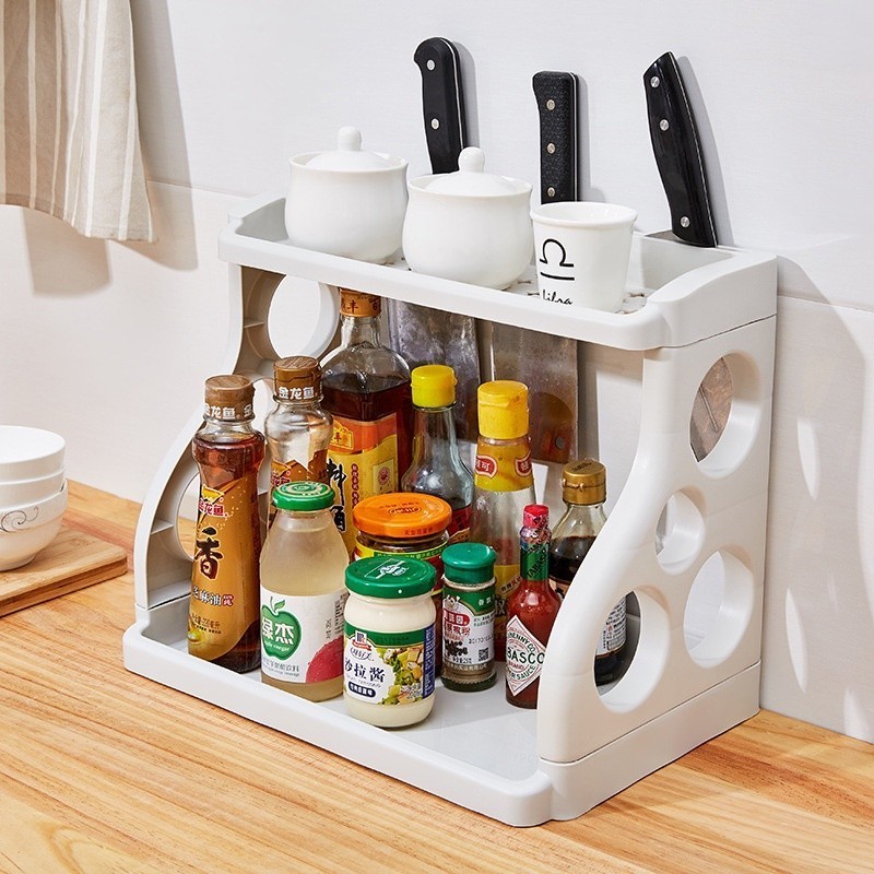 Double Layer Kitchen Rack Organizer Shelf Seasoning 2 layer Floor ...