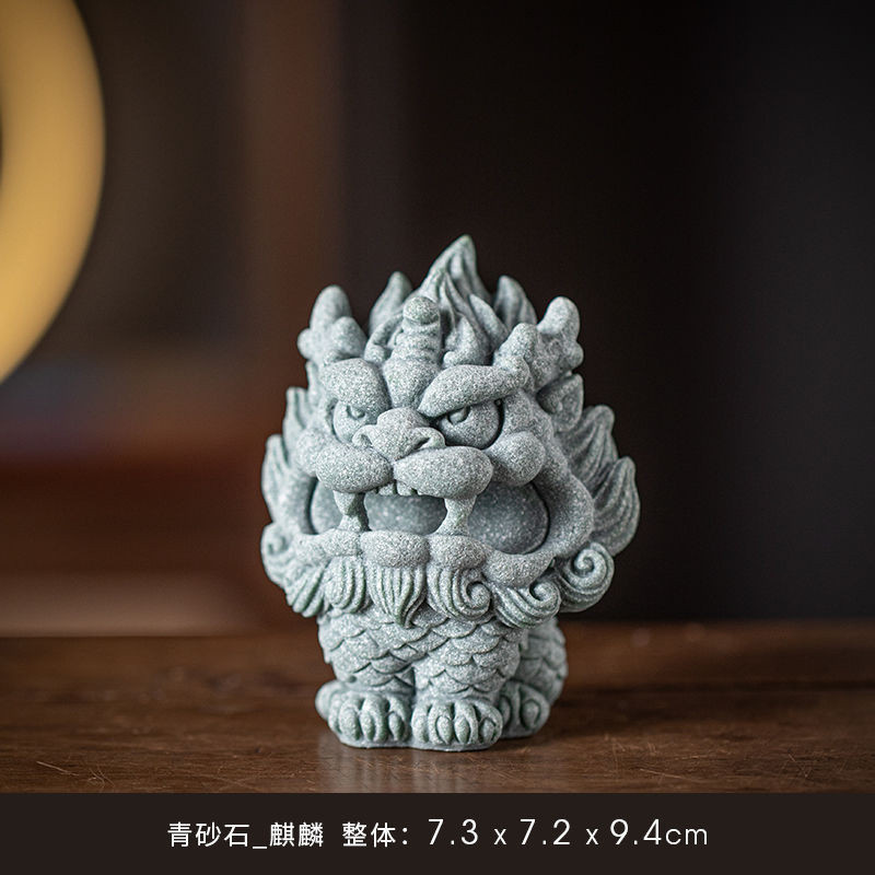 新中式创意青砂石笔架摆件可爱石狮貔貅麒麟祥龙招财桌面茶宠摆件笔架笔