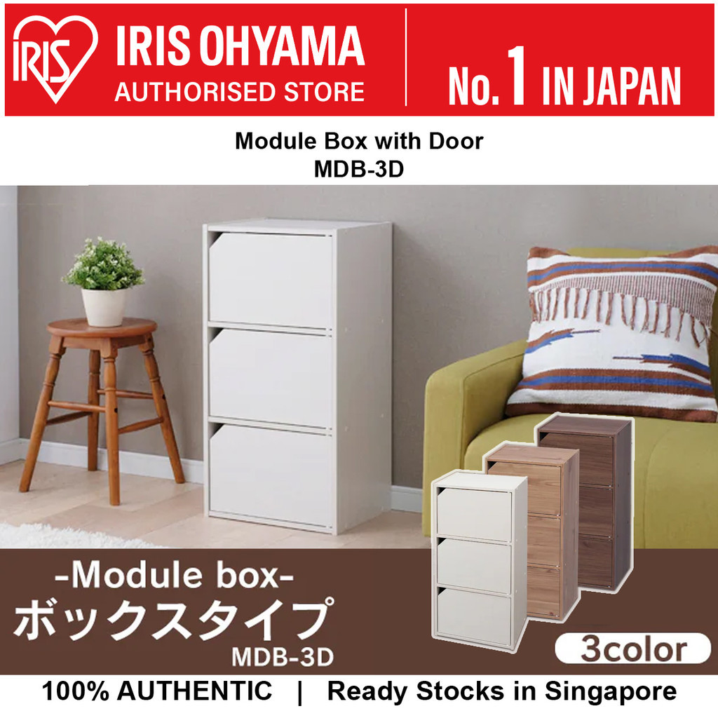 IRIS Ohyama MDB-3D Module Box, Storage Box, Bookcase with Door, 3 Tiers ...