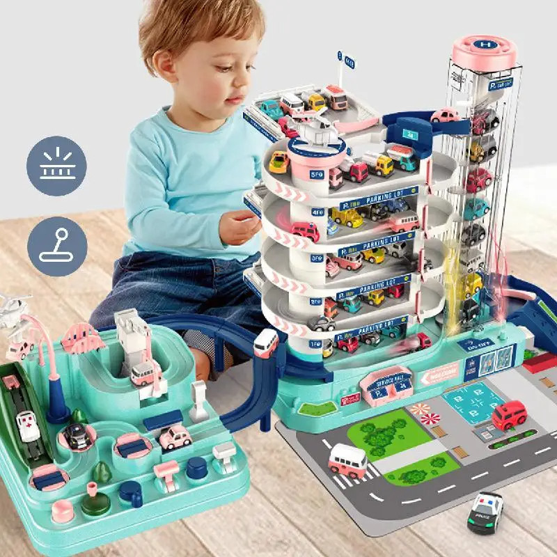 5-storey Car Ramp Track Play Set 2-in-1 with Car Track Race Garage ...