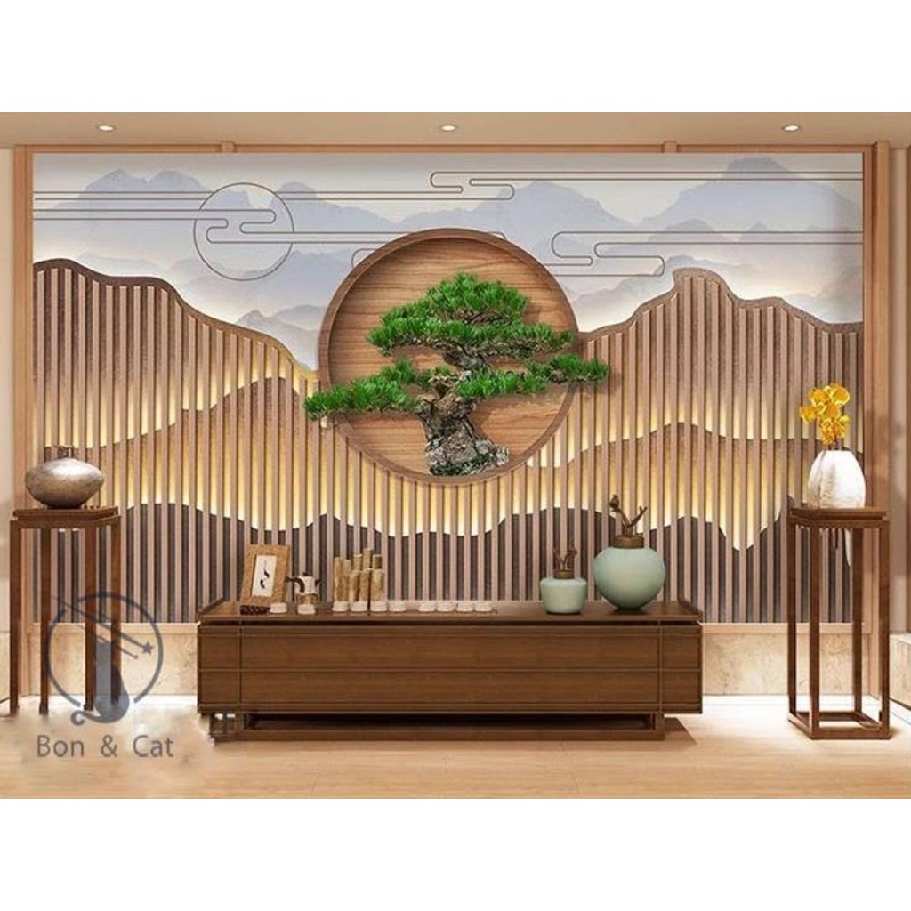 New Chinese Landscape Wooden Screen Partition Photo Wallpaper Tea Live ...