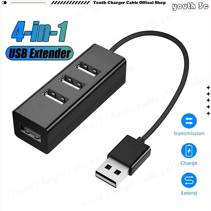 USB 2.0 Hub Splitter 4-port High-speed USB Multi Extender Power ...