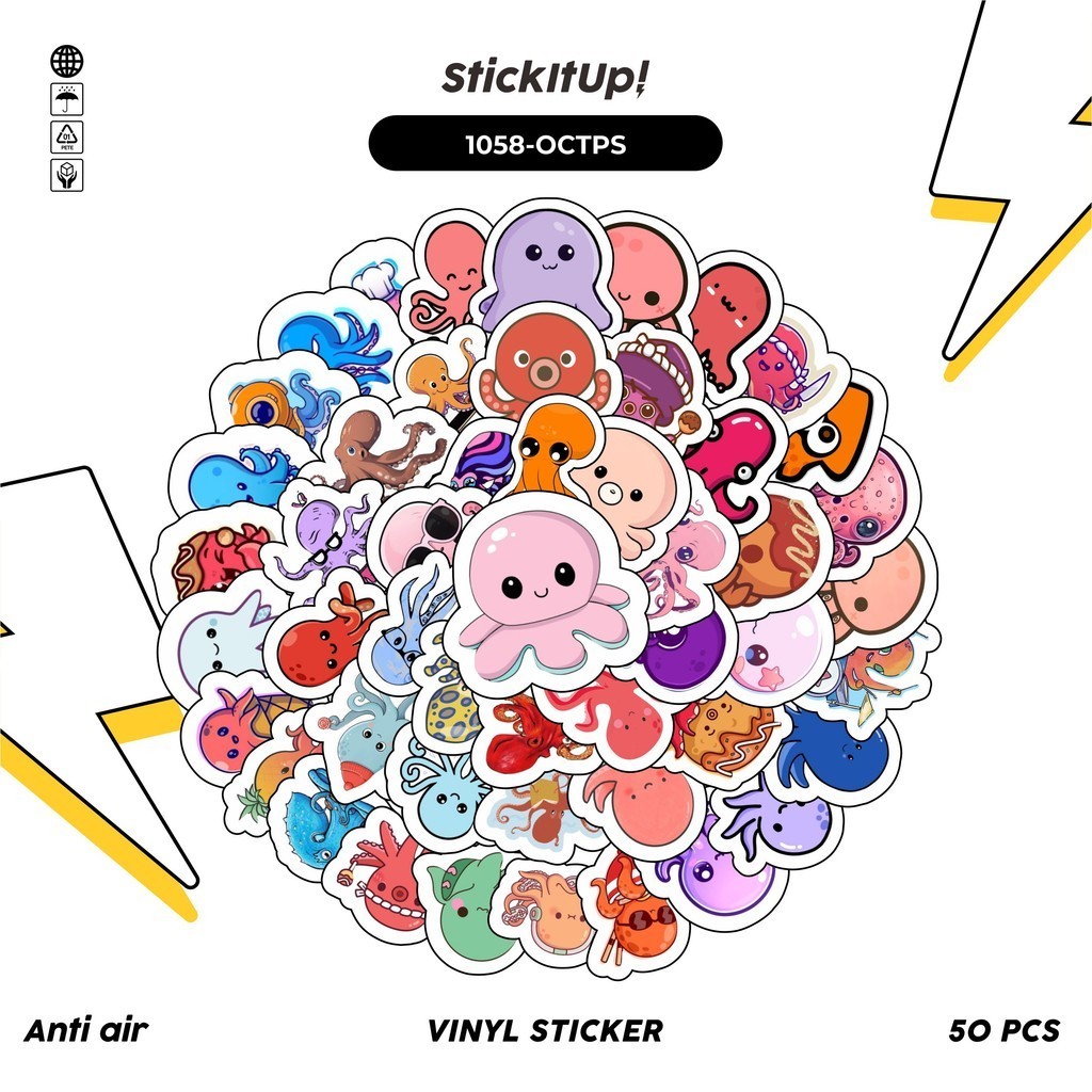 HP 100 Pcs Baby Octopus Sticker Pack Octopus v2 Cute Aesthetic Vinyl ...