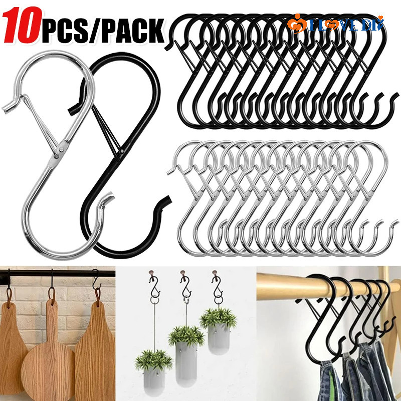 3-10Pcs Heavy Duty Storage Iron Hooks S-Shaped Metal Windproof Clasp ...