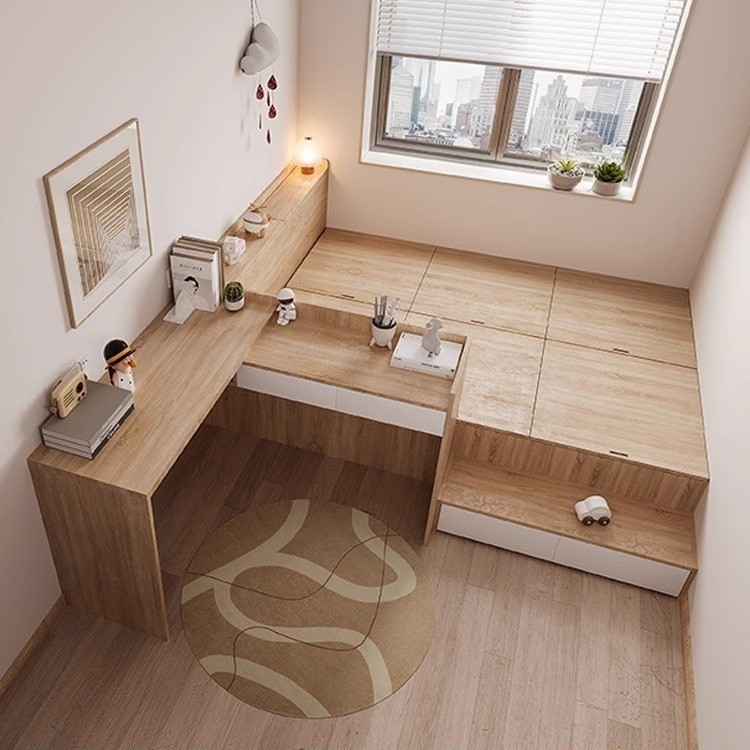 Tatami bed with desk, single bed, wardrobe, storage cabinet, one size ...