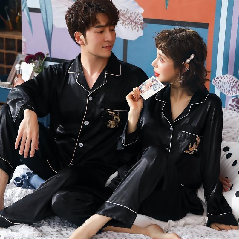 Hot sale Couple Pajamas Women s Silk Nightdress Bathrobe Set Ice Silk Spring Summer Sexy Nightgown Men s Thin Spring an Shopee Singapore
