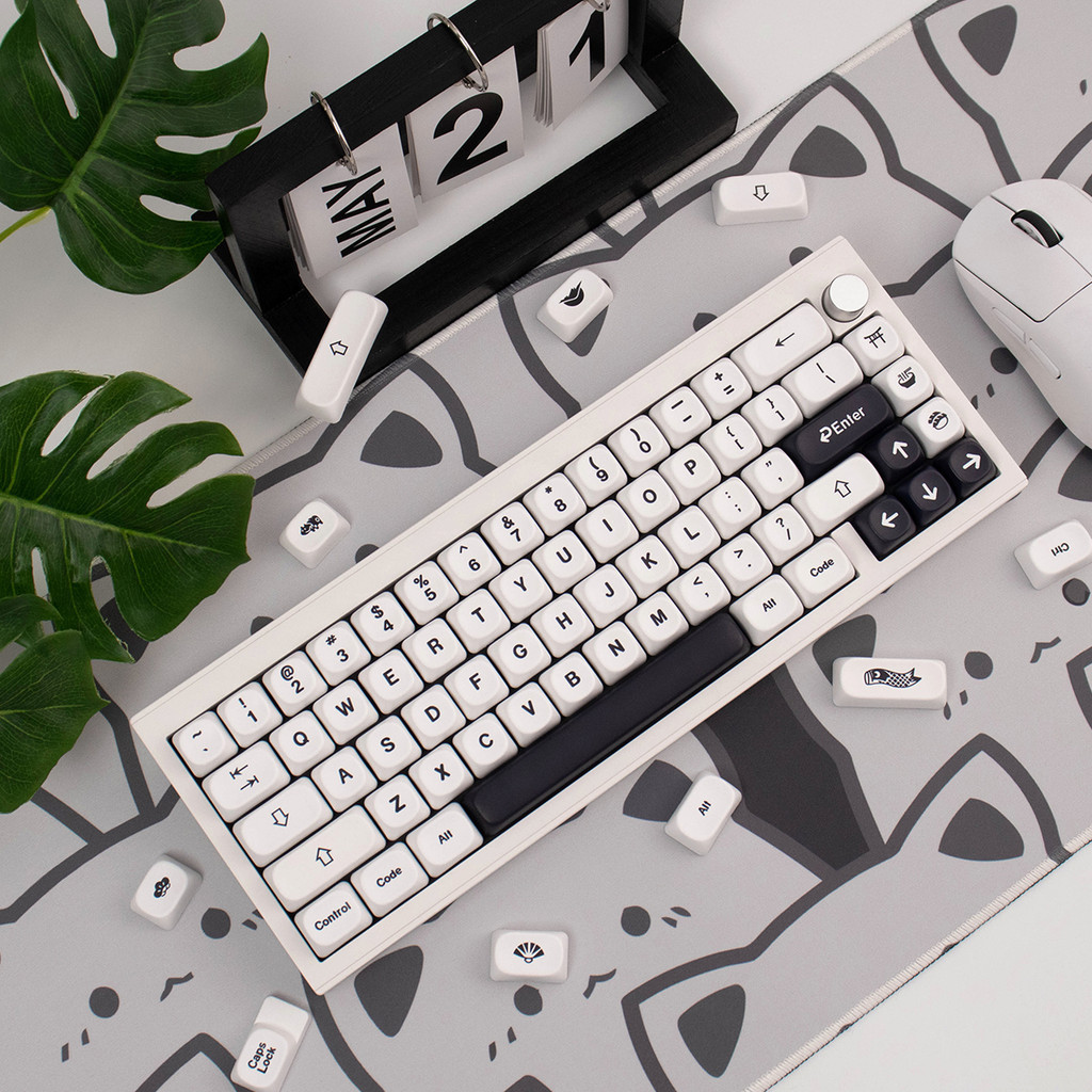 BOW Black White English German Keycaps MOA Profile Round cute keycaps ...