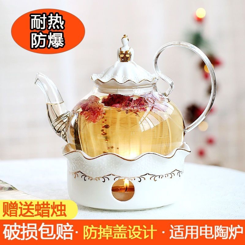 British Tea Set Flower Teapot Set Tea-boiling stove Heating Base Fruit ...