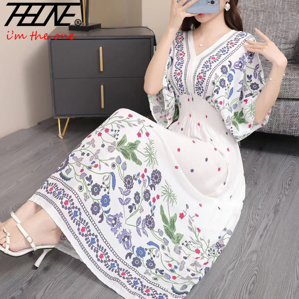 Bohemian Floral Fashion Summer Dress 2025 Women Maxi Long Beach Hawaii  Holiday Travel Indian Clothes Casual Korean Baju Style Black Cotton Linen  Cool Dresses | Shopee Singapore