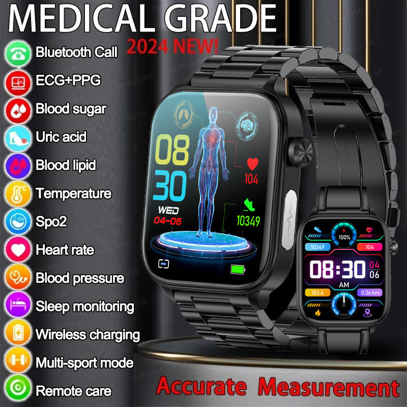 2024 New Medical Grade Smart Watch Men Blood Glucose Lipid and Uric Acid AI Diagnostic Detector Bluetooth Call Health Smartwatch Shopee Singapore
