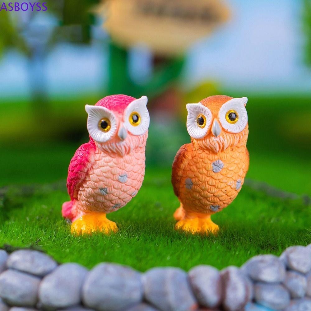 ASBOYSS Owl Miniatures, Resin Crafts Cute Simulation Owl Ornaments ...