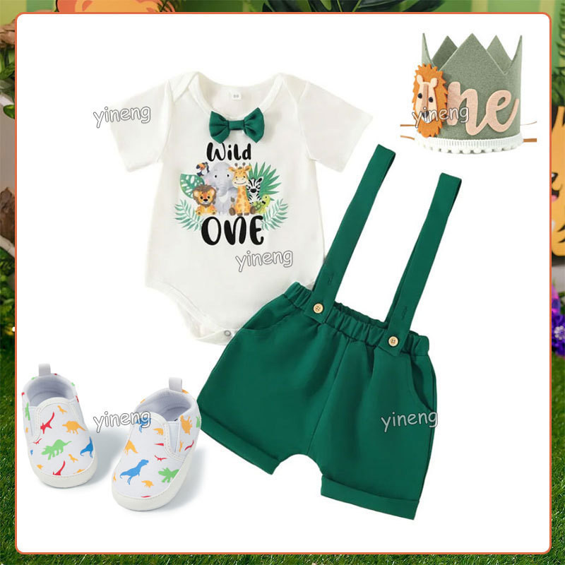 Boys Safari Dino Summer Outfit Set with Cap – Soft Cotton Baby Wear (3-Piece)
