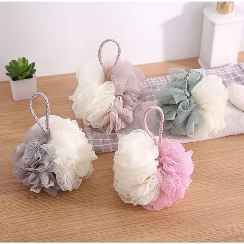 1PCS Spons Mandi Jaring Shower Puff Perlengkapan Rumah Spon Bath Pembersih Badan Warna Pastel Sponge A090 - Gambar 2