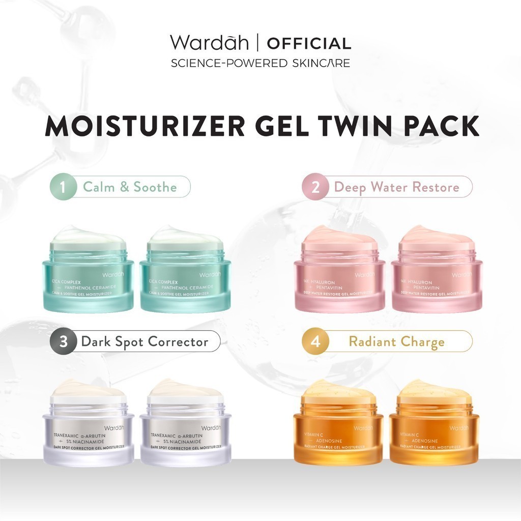 WARDAH Gel Moisturizer Twinpack All Series - Calming, Brightening, Soothing, Clarifying, Refining, Correcting, Revitalizing, Anti Aging, Oily Skin, Barrier Repair, Dull Skin, Hyperpigmentation, Skin Radiance, Dark Spot, Wrinkle - Skincare - Gambar 2