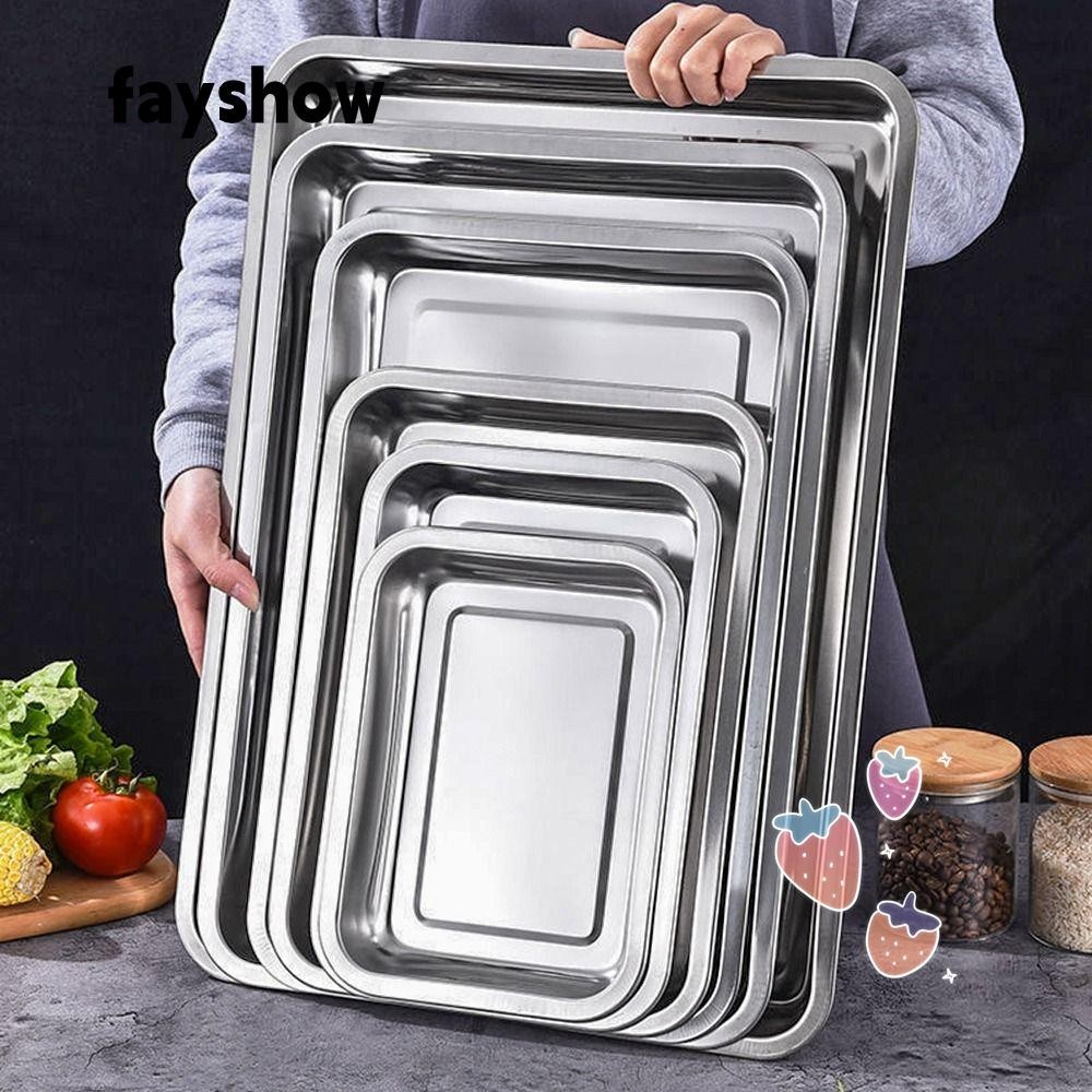FAY 1Pcs Deep Stainless Steel Tray, Rectangle Grill Meat Steamed Rice Sausage Plate, Kitchen