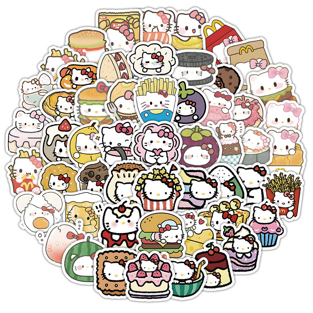 100PCS Cartoon Food Hello Kitty Graffiti Stickers for Helmet Bicycle ...