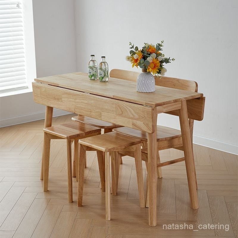 Solid Wood Folding Dining Table Small Apartment Home Retractable Space ...